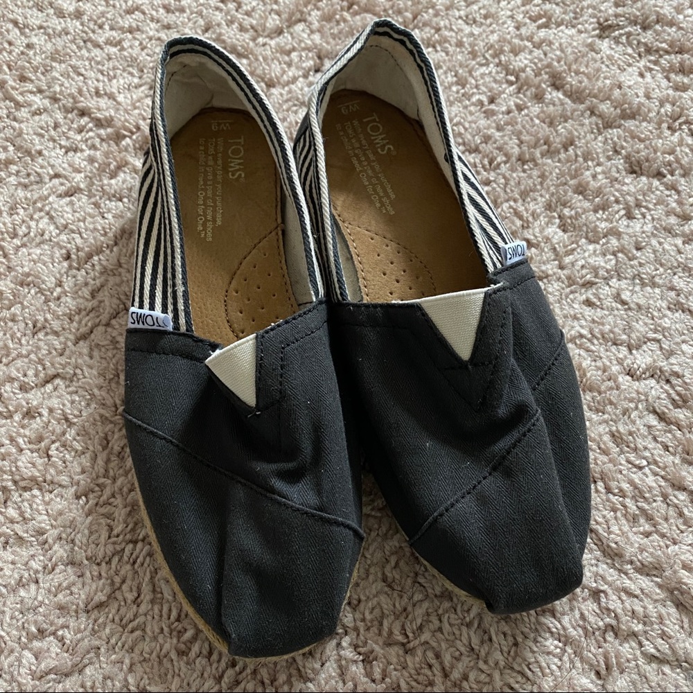 TOMS Black and Cream Striped Flats